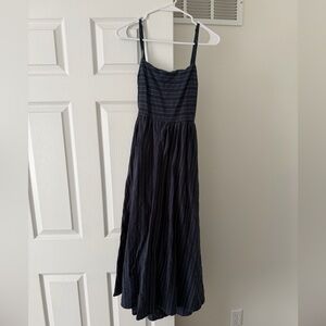 Lulu’s Feeling the Best Navy Striped Tie-Back Midi Dress with Pockets
